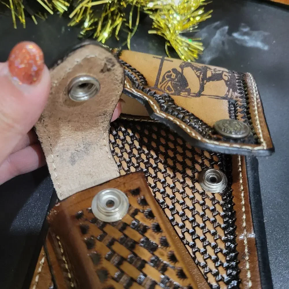 Praying Cowboy Western Leather Phone Holstor W Knife Sheath LARGE 7x4